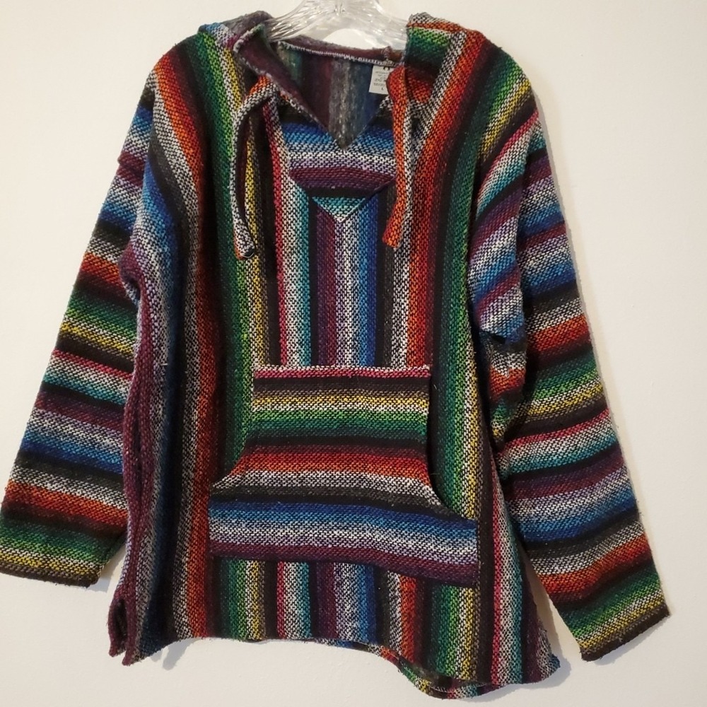 Artesasan As Mickey Baja Hoodie Mens Multi Striped Pullover L